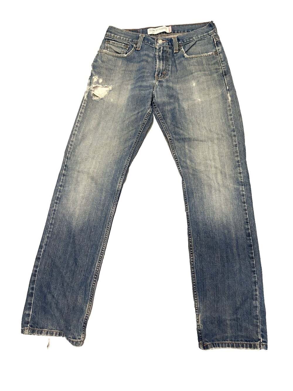 VTG Levi's 514 Slim Straight Jeans Medium Wash 31x32 Thrashed Thigh Urban Skater